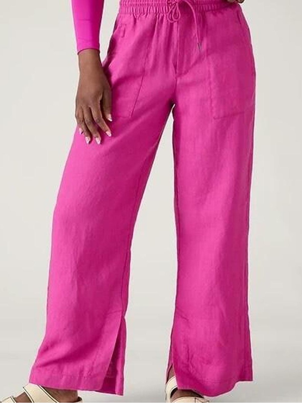 Athleta Retreat Wide-Leg Drawstring Linen Pants in Hot Pink